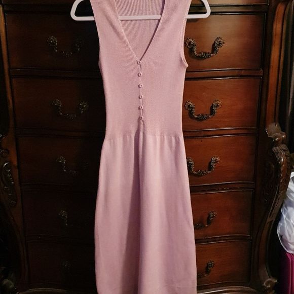 Vintage Dresses & Skirts - Vtg Baby Pink Knit Midi Tank Dress sz XS/S